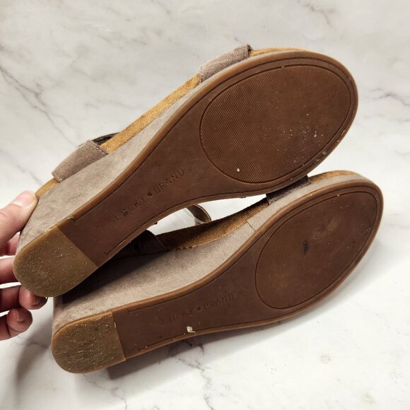 Lucky Brand LP-Kamilia Tan Suede Leather Wedges Sandals Women's 8.5 - Picture 6 of 8